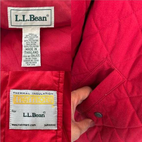 Vintage 1990s LL Bean Red Quilted Barn Jacket Corduroy Trim. - Picture 5 of 8